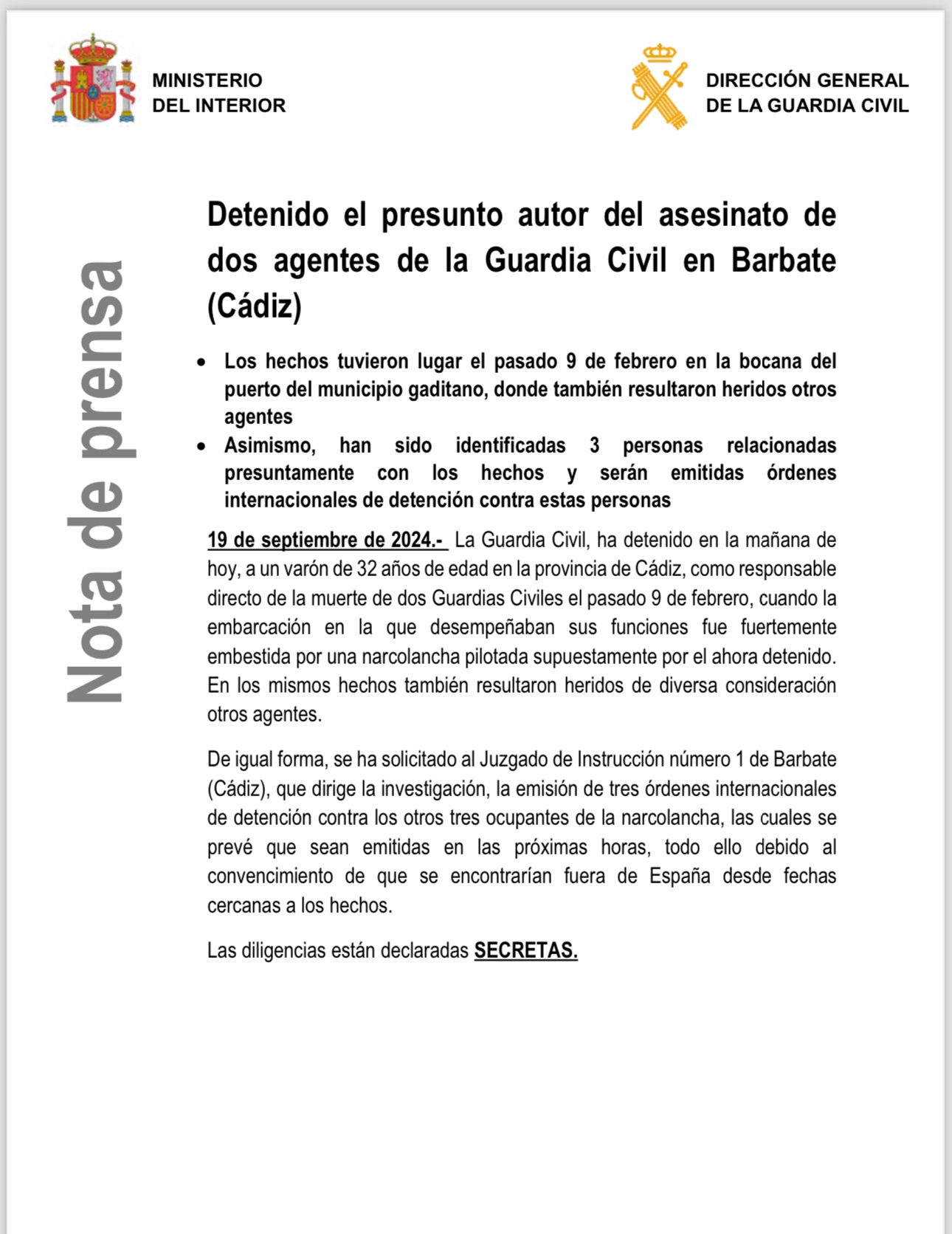 Cazado el presunto asesino de los dos guardias civiles que embistió con su narcolancha
