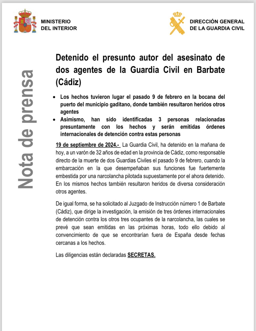 Cazado el presunto asesino de los dos guardias civiles que embistió con su&nbsp;narcolancha