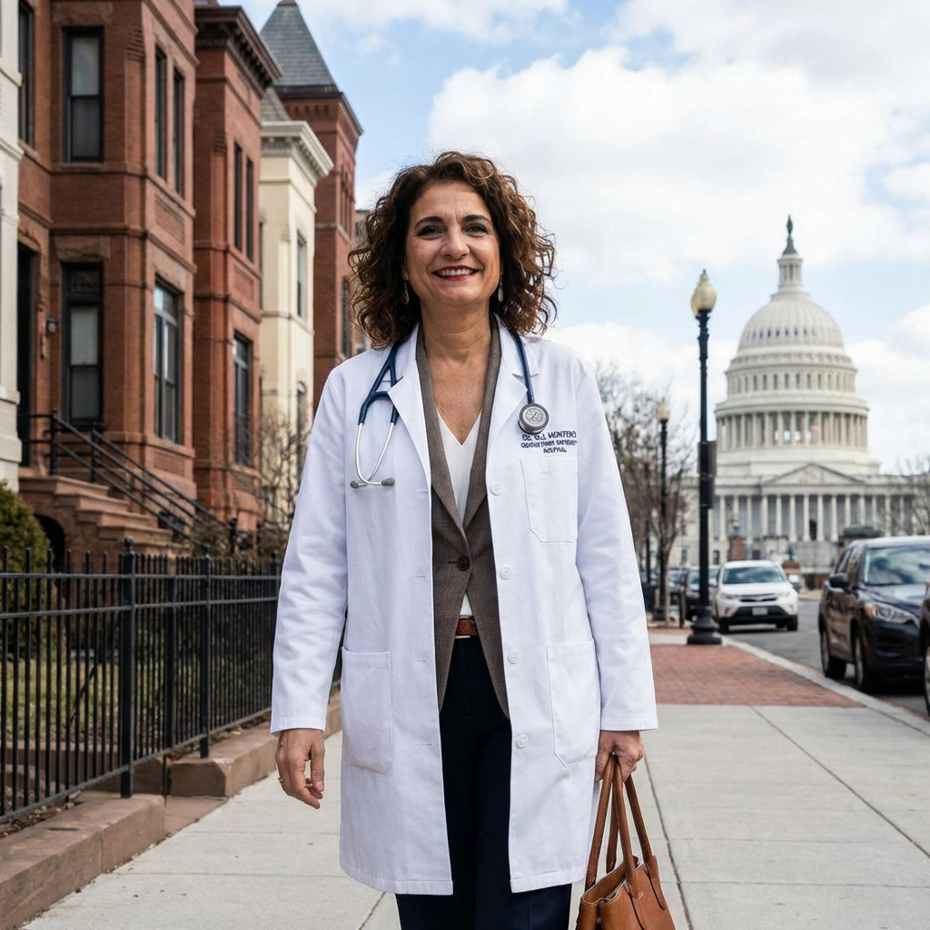 A smiling physician, Dr. G.I. Montero, Chief Executive Officer, stands near the U.S. Capitol Building.